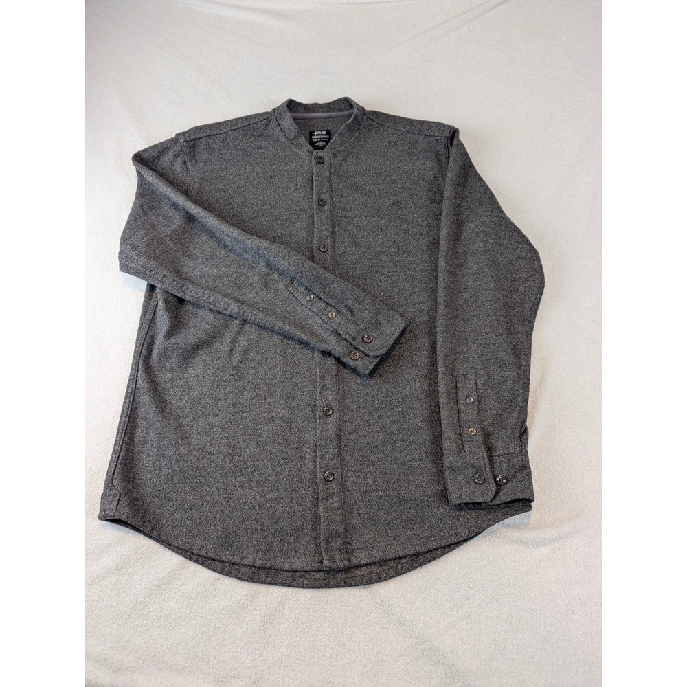 PUBLISH Mens Heather Grey Long Sleeve Mandarin Collar Flannel Button Up Shirt‎ L